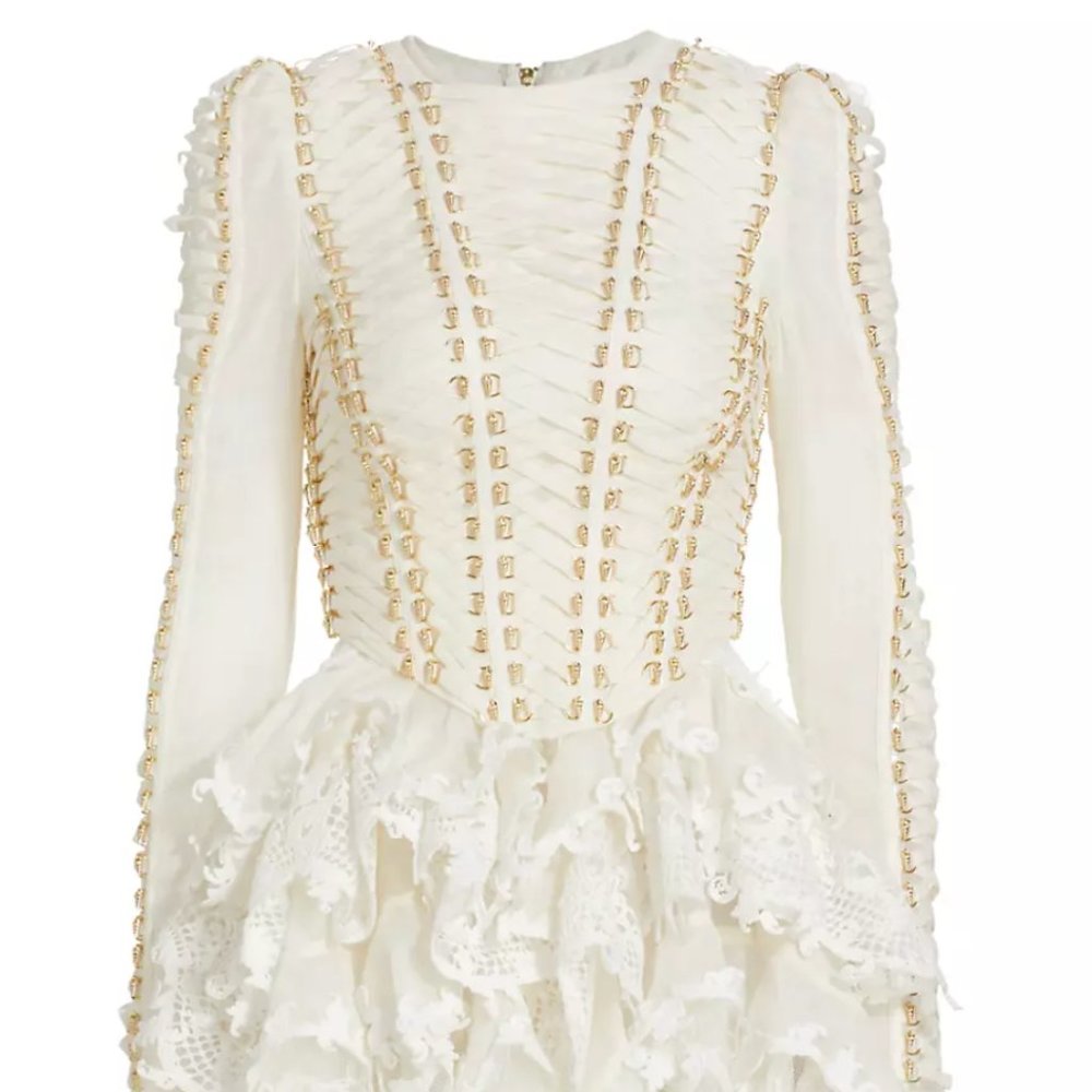 Zimmermann  - Coaster Beaded Lace-Up Minidress